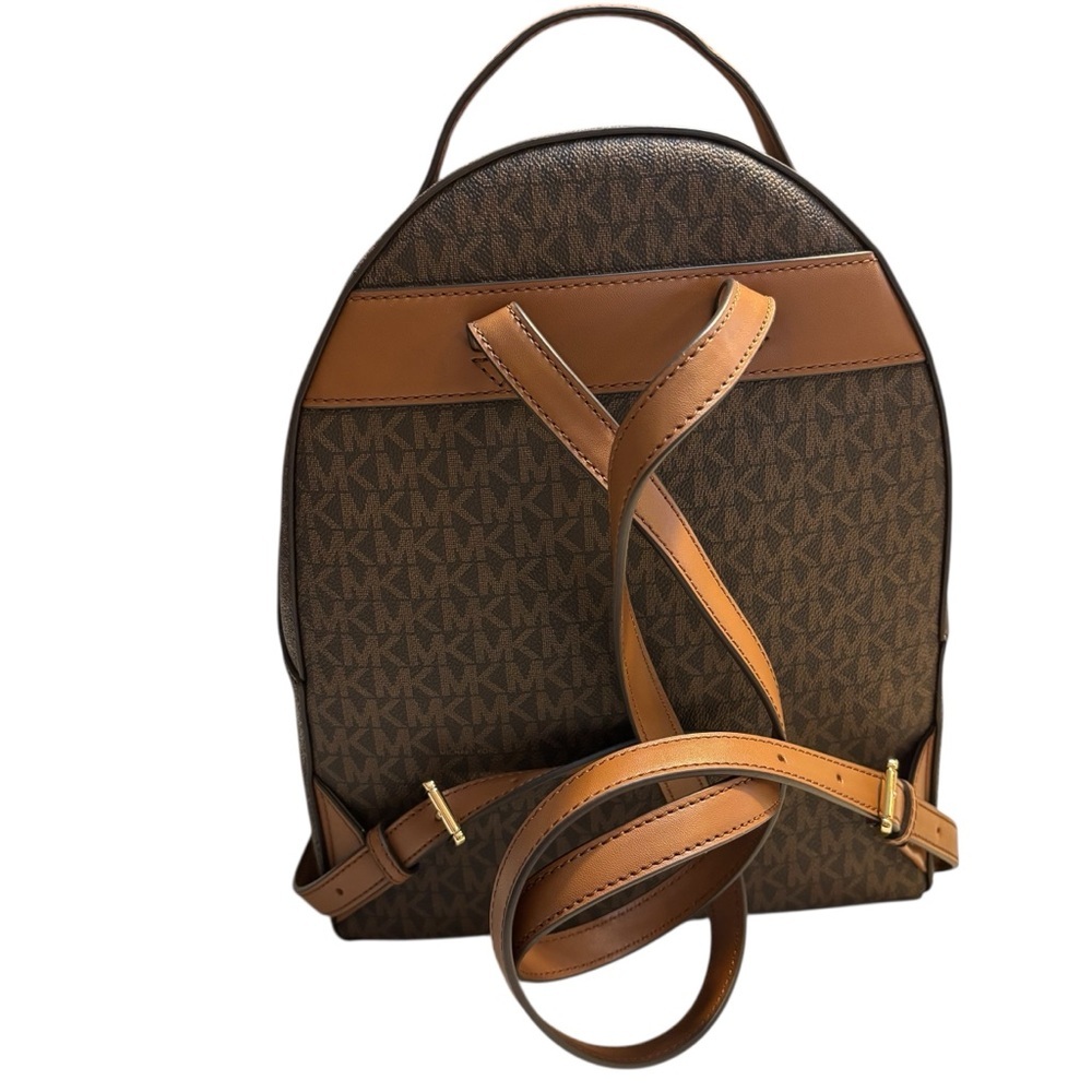 Sale! NWT Michael Kors Backpack Sheila Signature MK Brown Tan Leather Gold HW - Picture 2 of 16